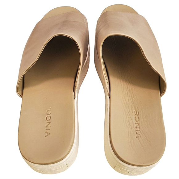Vince Sandals (Size 8) Walford Tan Leather Flatform Platform Slide Rubber Sole - Picture 12 of 14